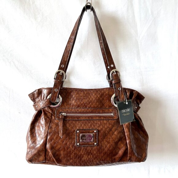nicole by Nicole Miller Sloan Satchel Brown Crocodile Pattern Shoulder Bag, NWTS - Picture 9 of 14